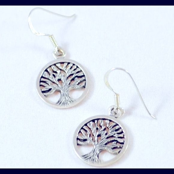 New Sterling Silver Tree of Life Earrings Stamped 925 - Picture 2 of 9
